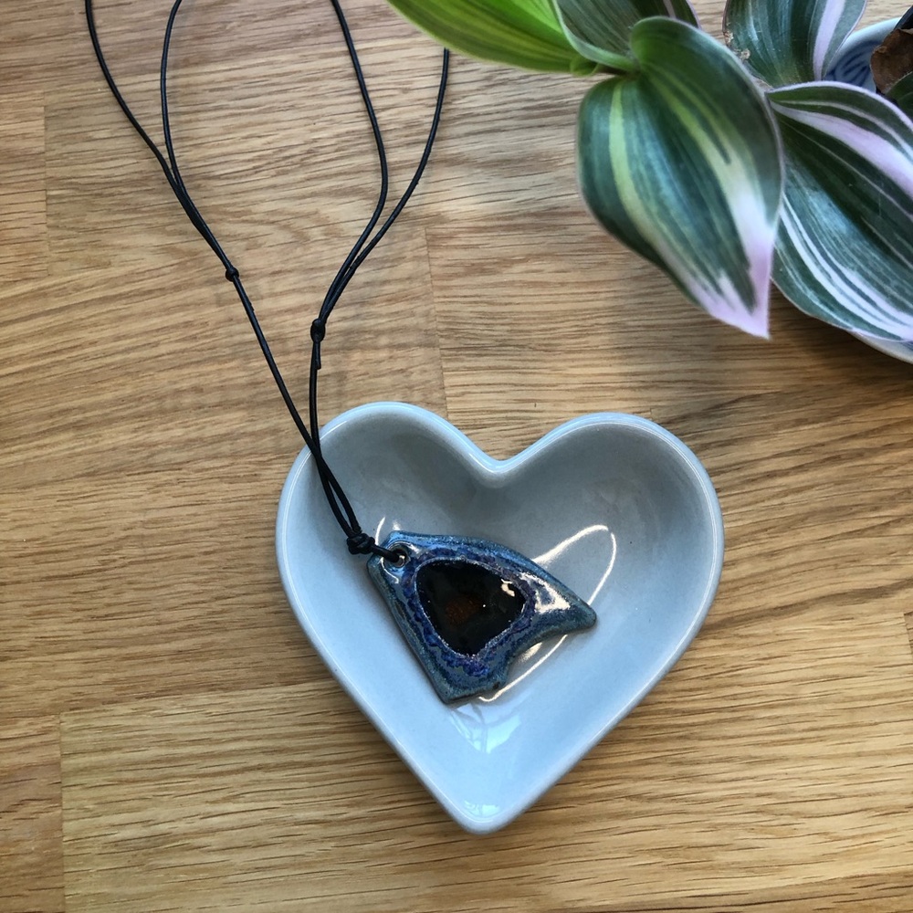 Medallion Cord Handmade Blue Ceramic Pendant Necklace 💙